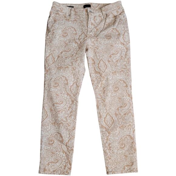 Talbots Slim Ankle Jean Sz 8P Petite Stretch Neutral Paisley Print Quietlux - Picture 1 of 10